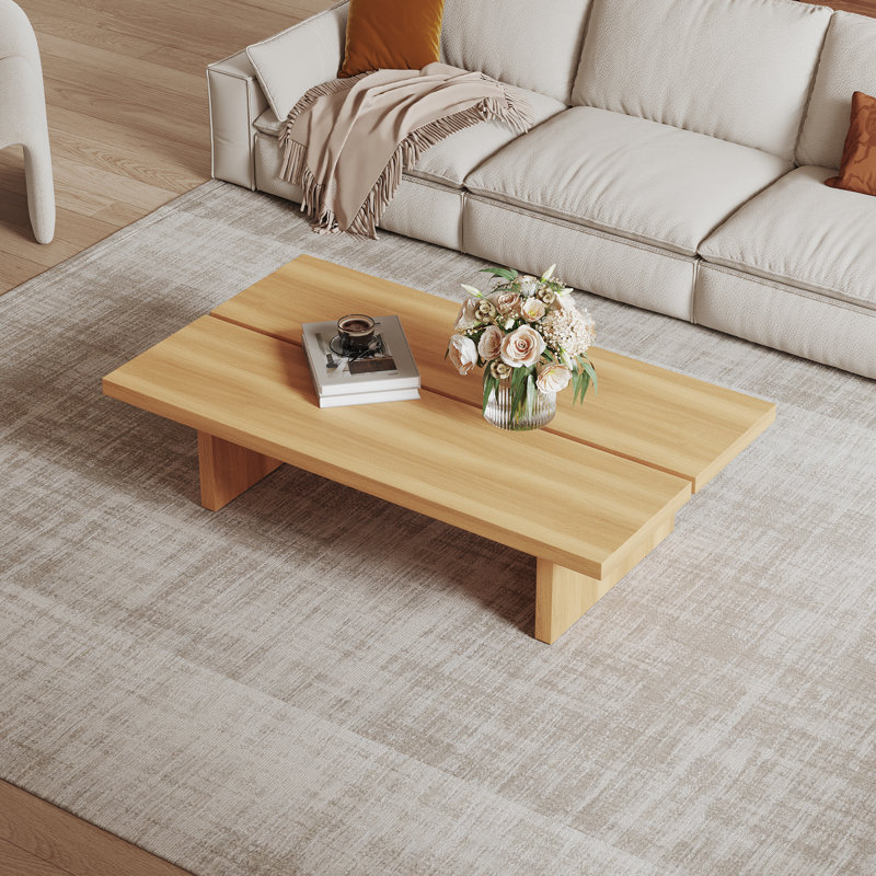 47.2" Modern Rectangular Coffee Table, Pretty Wood Texture, Light Brown, 12.6" H x 47.2" W x 23.6" D