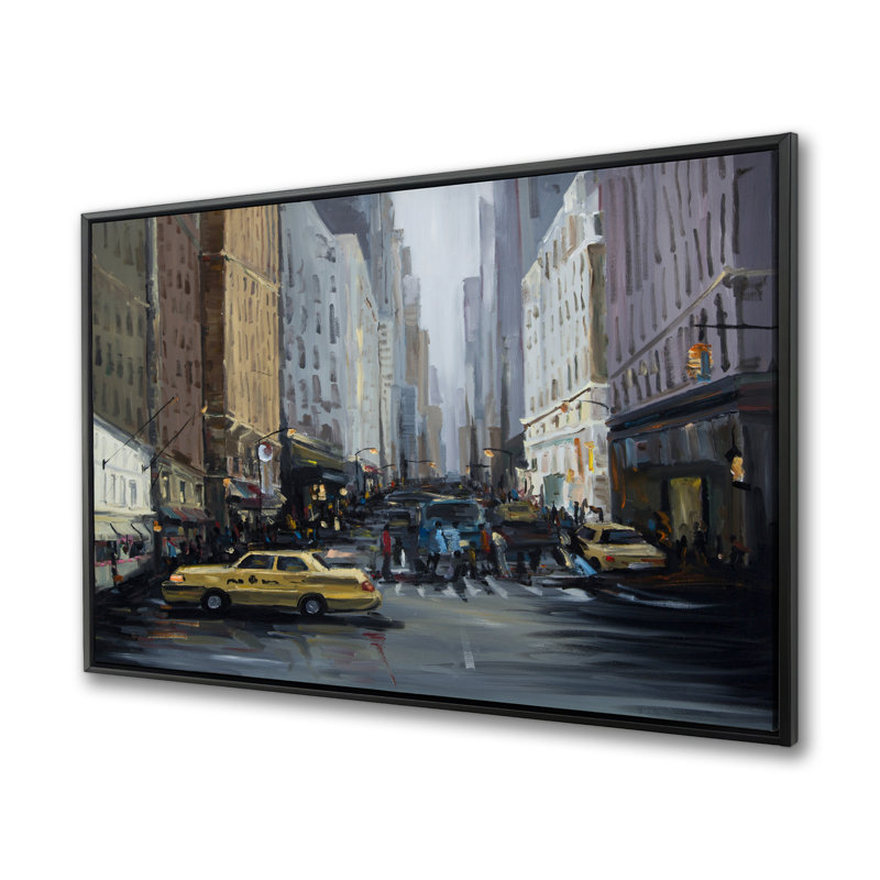 Dans la ville - Toile encadrée de voiture décorative pour la maison, H 37,25 po x l 49,25 po