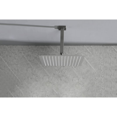 Rainfall Shower Head For Bathroom - Stainless Steel, Brushed Nickel, 16" Square, 2.5 Gpm, Water Saving, Self Cleaning Nozzles Steel Showerhead High Rainfall, 16X16,