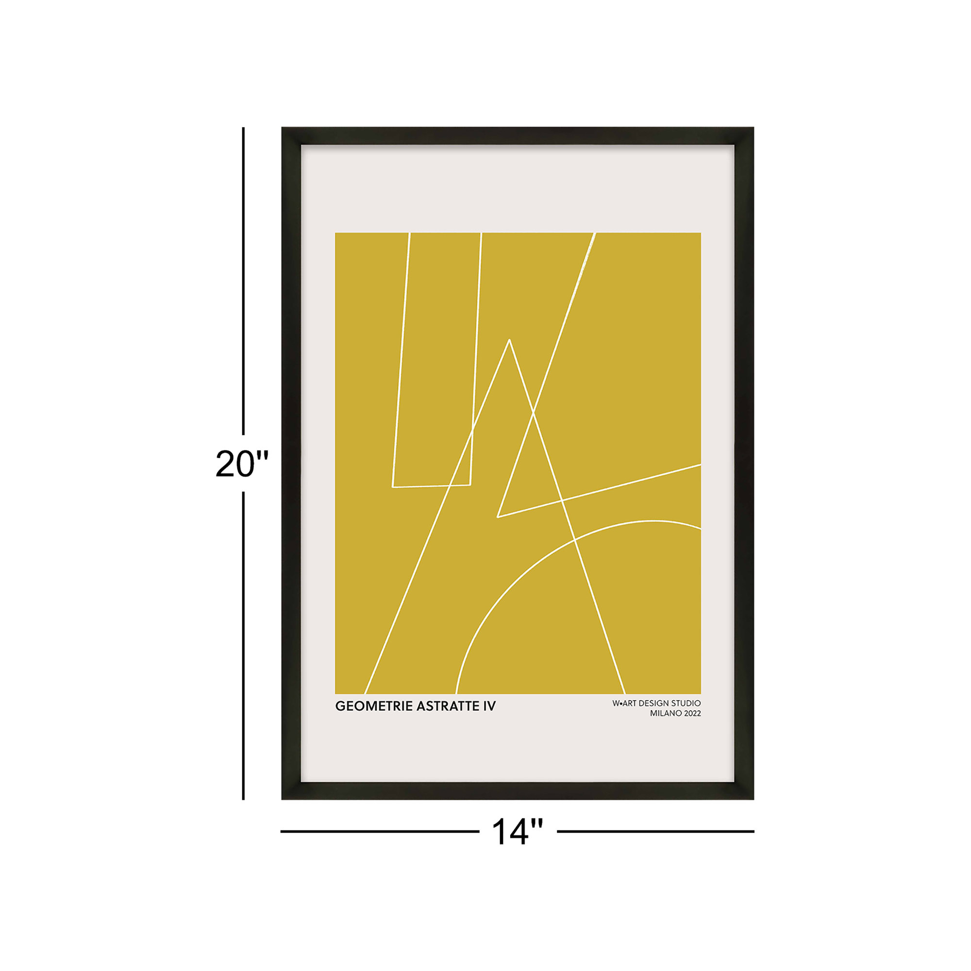 Geometric Abstraction In Yellow by Romina Gadler, Black, 20" H x 14" W x 1.25" D