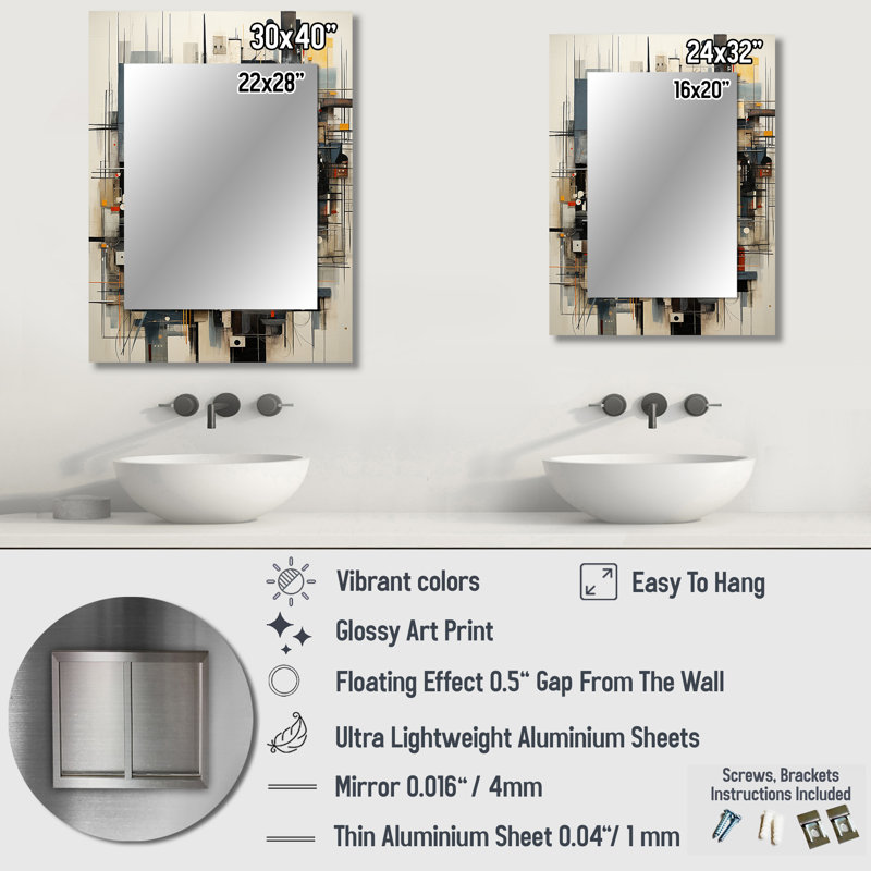 Abstract Cityscape Harlem Renaissance I - Buildings Unique Wall Mirror, Industrial Mirror, Printed Metal Art, 40" x 30"