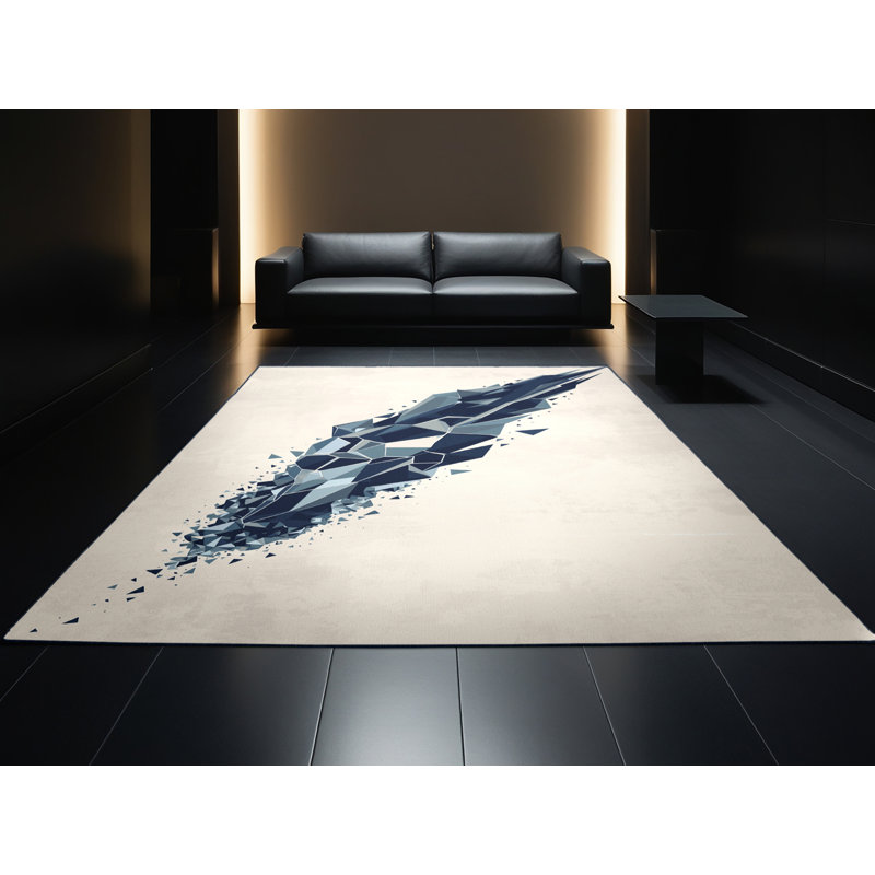 Tapis beige doux et moelleux à motif géométrique Comet Tail, 8 x 10