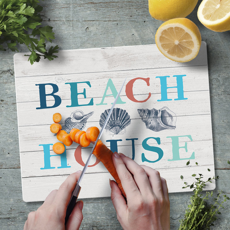 Beach House Rectangular Tempered Glass Cutting Board