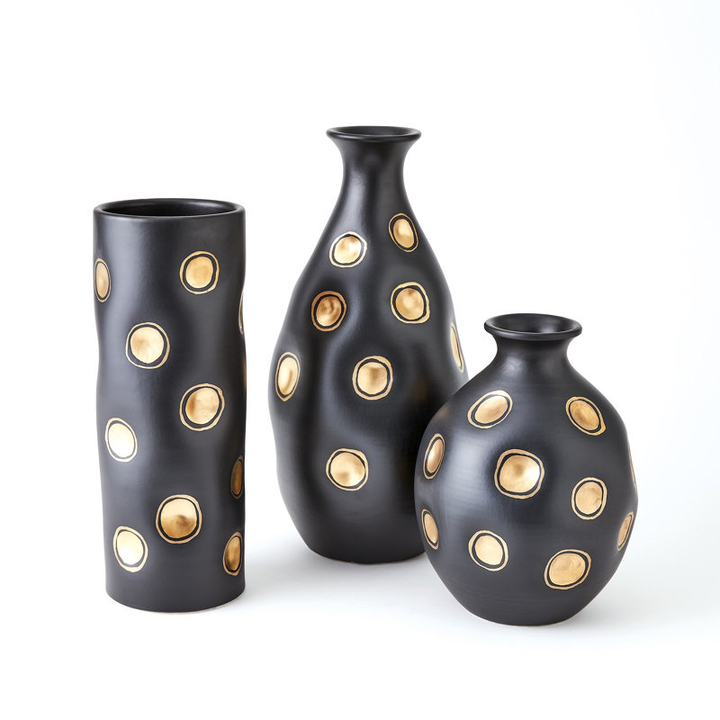 Dimples Handmade Ceramic Table Vase, Black/Gold