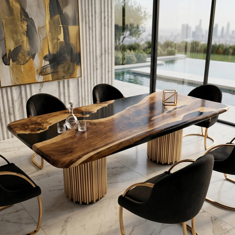 Table de salle à manger Evohe, L 48 po x L 108,3 po, Laiton poli