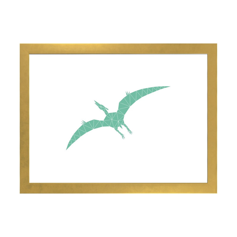 Geometric Dino Pterodactylus - impression d'art graphique, H 16 po x l 24 po x P 1 po, Papier encadré doré