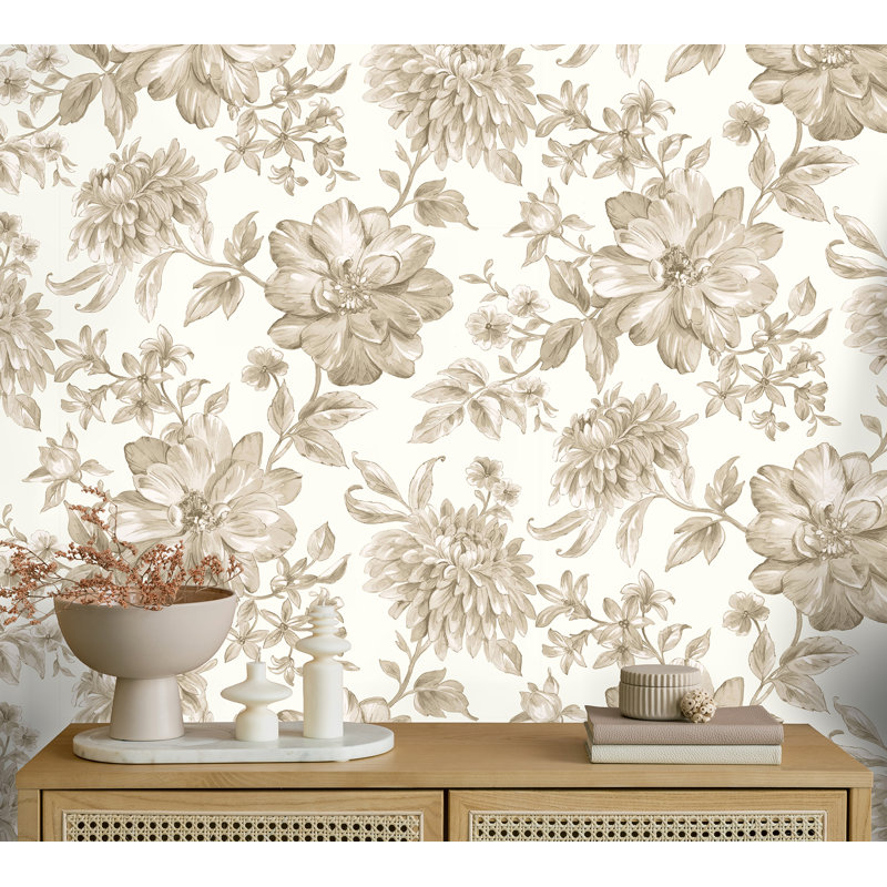 Papier peint floral Gabriela, Blanc