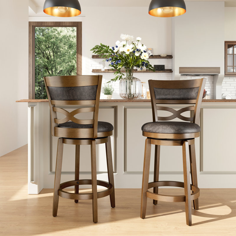 Tabouret de comptoir pivotant en bois rembourré de 26 pouces avec dossier large et siège en similicuir (ensemble de 2), 2