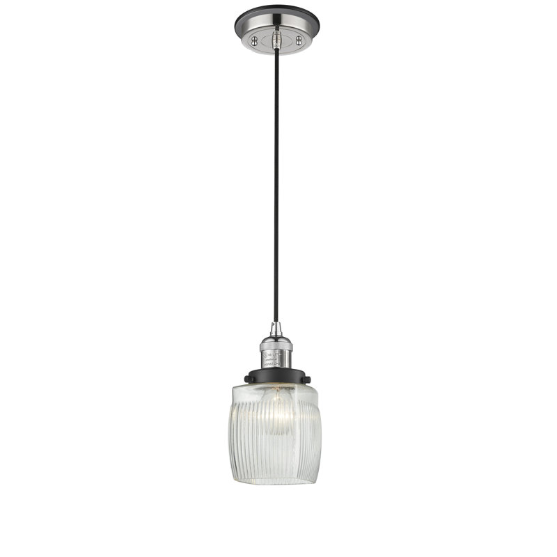 Luminaire suspendu carré 1 lumières Mireya, Nickel poli et décorations noir mat