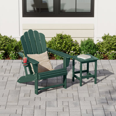 Lucus Weather Resistant Poly Adirondack Chair with Side Table