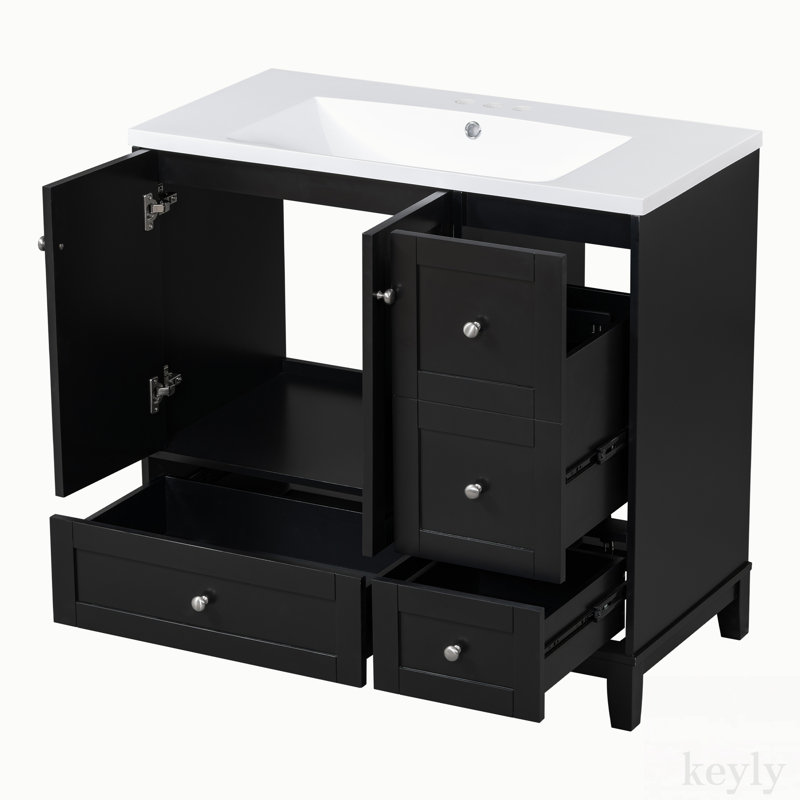 Meuble-lavabo simple 36 po avec plateau en résine Stevana, Noir