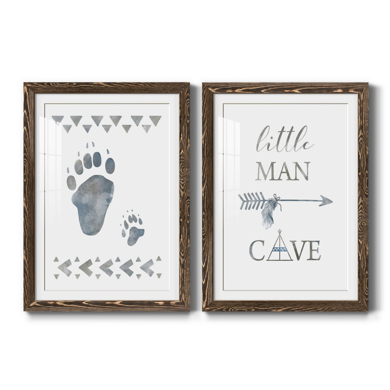 Little Man Cave Paws - 2 pièces, H 31,5 po x l 47 po x P 1,5 po, Papier, cadre noyer, Blanc