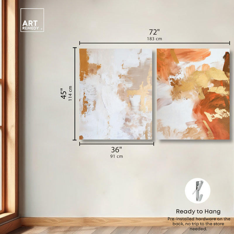 Golden Bronze Ripple Duo Canvas Print Living Room Wall Art Set by Art Remedy, Gallery Wrapped, 36 x 45, 45"H x 36"W