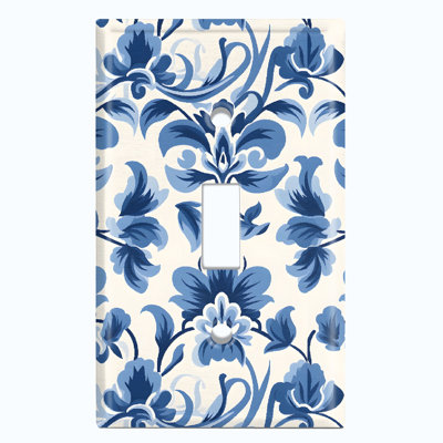 Elegant Damask Blue Flower White 1 - Gang Toggle Light Switch Standard Wall Plate