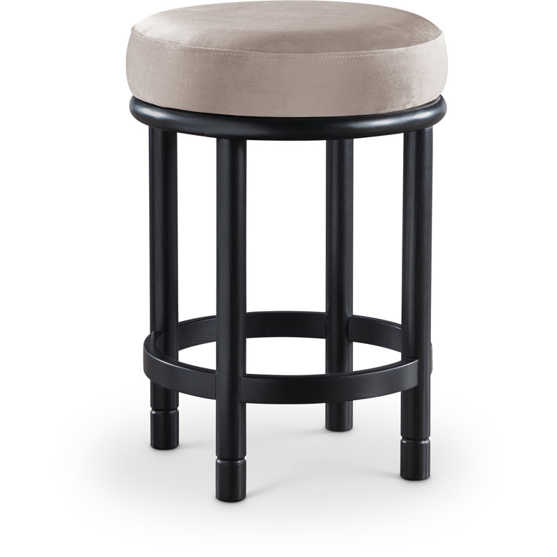 Tabouret de comptoir en velours Monette, Velours taupe, Noir