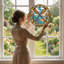 Panneau de vitrail en verre coloré Crossed Paddles ， 7,8H-390134897