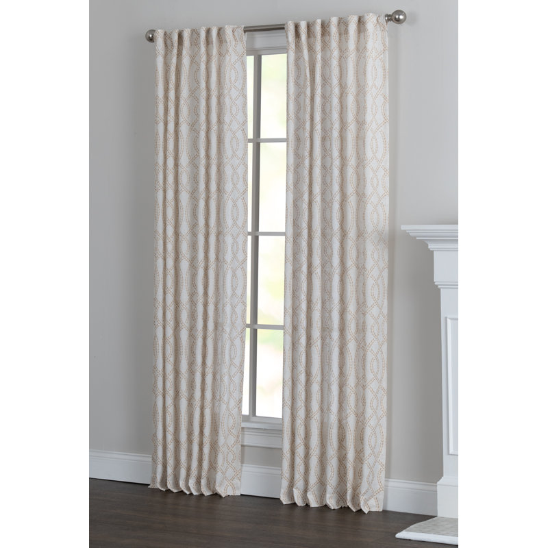 Wobna Polyester / Linen Light Filtering Geometric Leaf Print Curtian Panel with Rod Pocket Top , 50" W x 84" L, Honey