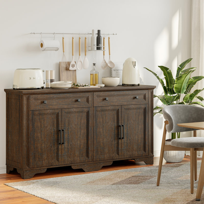 63" Sideboard Buffet Cabinet With 2 Large Drawers & Cabinets For Dining Room, Living Room, Brown