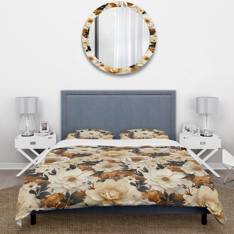 Literie Boho Earthy Blooms Poppies Bloom III, Housse de couette pour grand lit et 2 taies décor