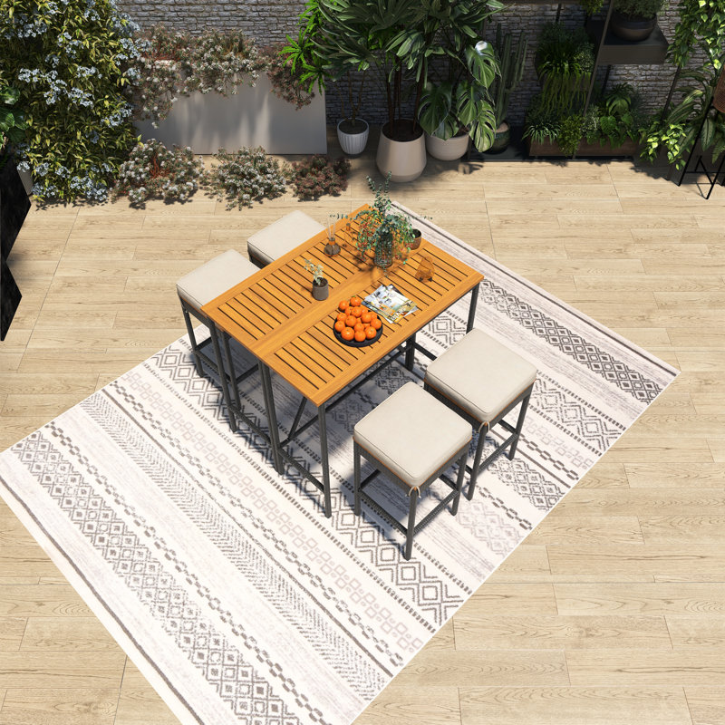 5-Piece Rectangular Outdoor Patio Dining Set With Cushions