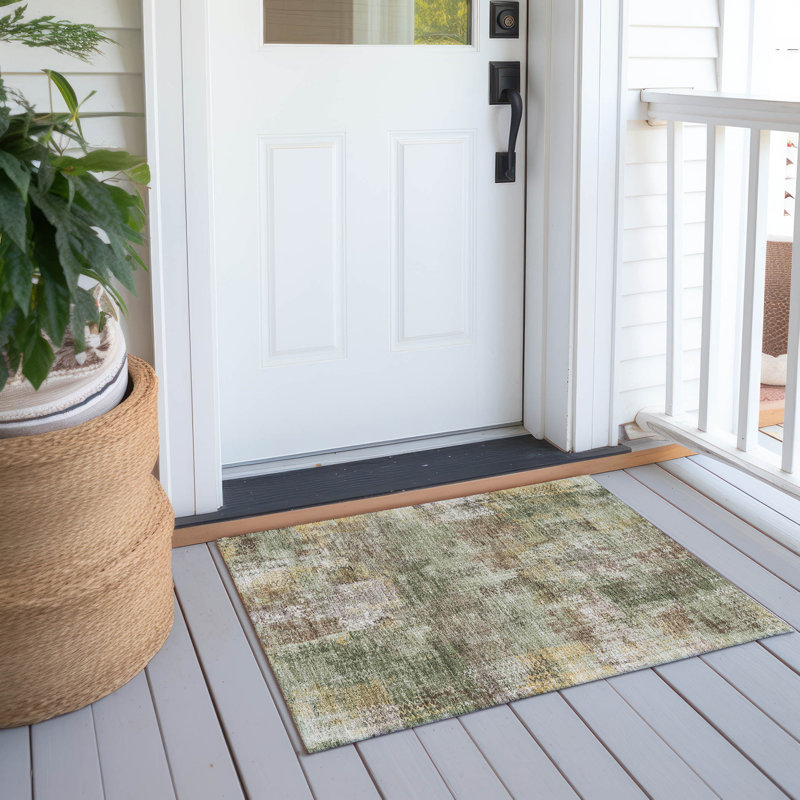 Machine Washable Indoor/Outdoor Chantille ACN2790 Abstract Rug, Olive, 2'6" x 3'10"