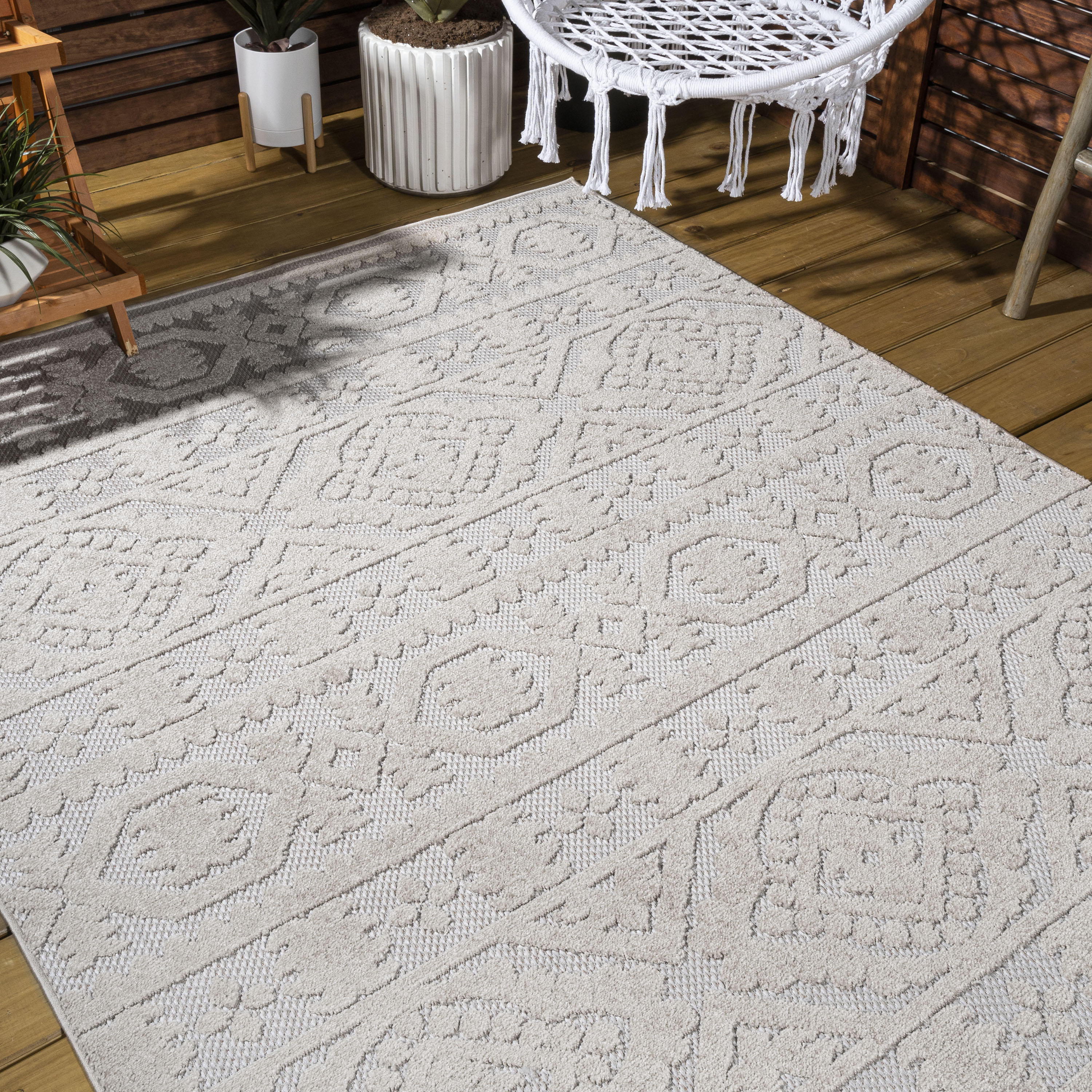 Kendall Geometric Indoor / Outdoor Tan Area Rug Mistana Rug Size: Rectangle 4' x 6