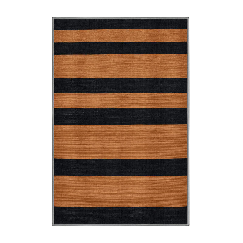 Tapis gris à rayures horizontales lavable à la machine, Rectangulaire 3 pi x 5 pi