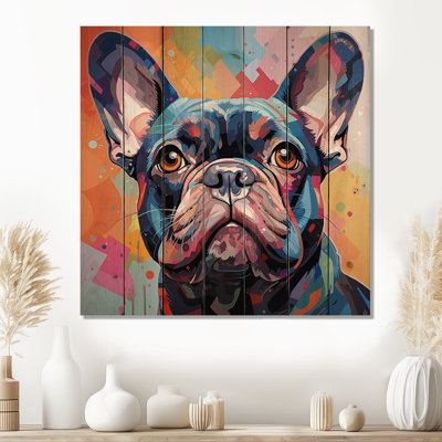 Dog French Bulldog Fiesta - Dog Wood Wall Art On Natural Pine Wood