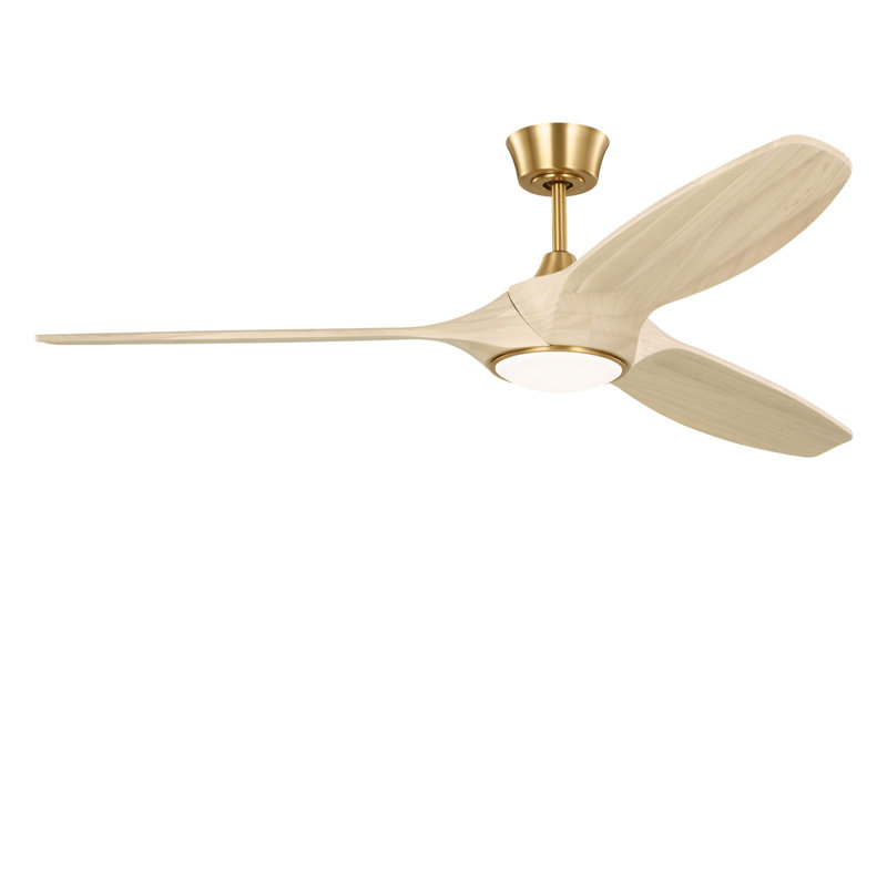 Selen Smart LED Ceiling Fan, Washed White Oak, Burnished Brass, 60" Wide