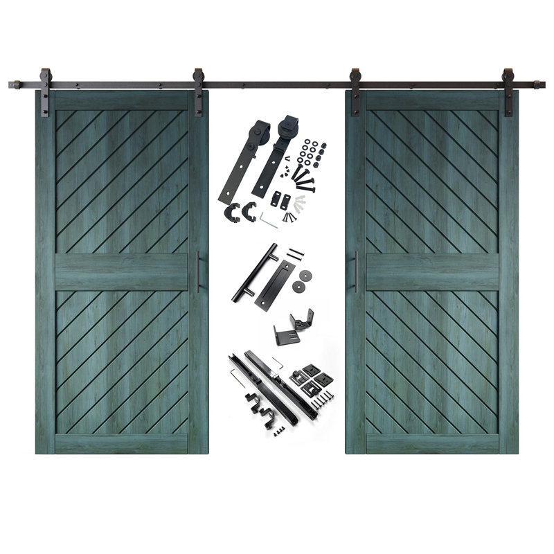 Porte double battante Homacer en pin royal, non assemblÃ©e et finie, motif Ã  rayures obliques, avec trousse de quincaillerie pour installation sans coulisse, pour usage intÃ©rieur uniquement