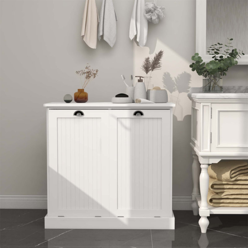 Armoire de trieur de linge inclinable à deux compartiments avec panneau de fibres à densité moyenne E1 durable et peinture UV écologique pour une organisation efficace