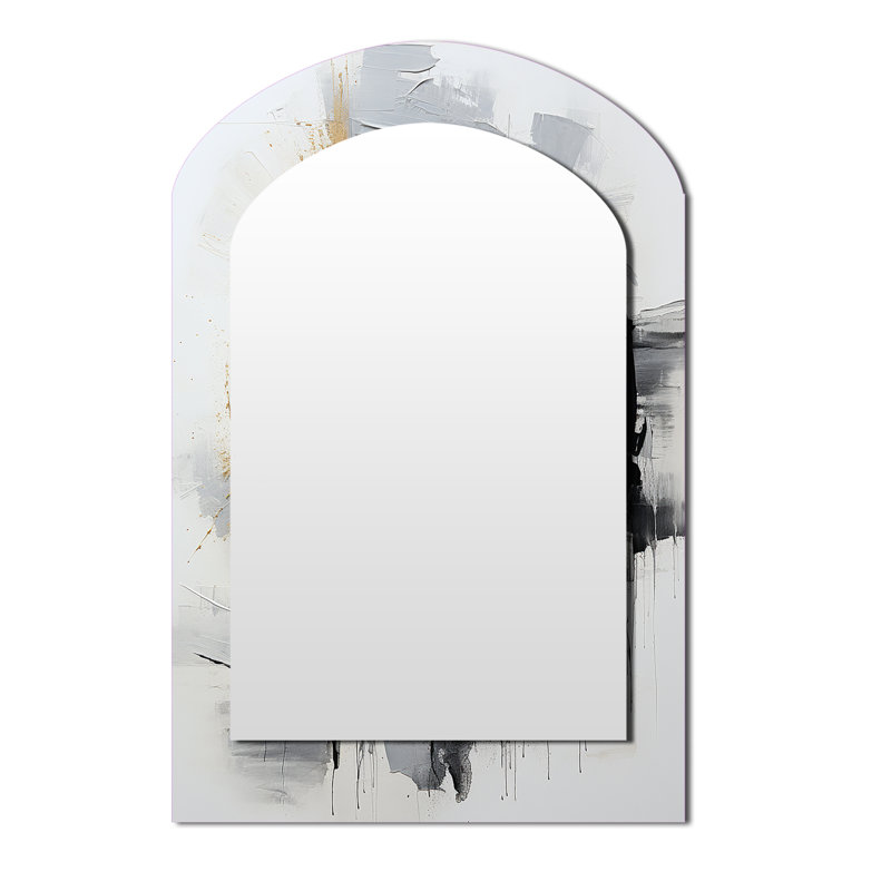 Black And White Zen Spiral II - Abstract Spirals Asymmetrical Mirror, Grey Unique Shape Unique Wall Mirror, Printed Metal Art