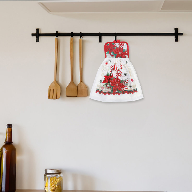 Ensemble de 2 essuie-mains Tie (poinsettias avec ornements)