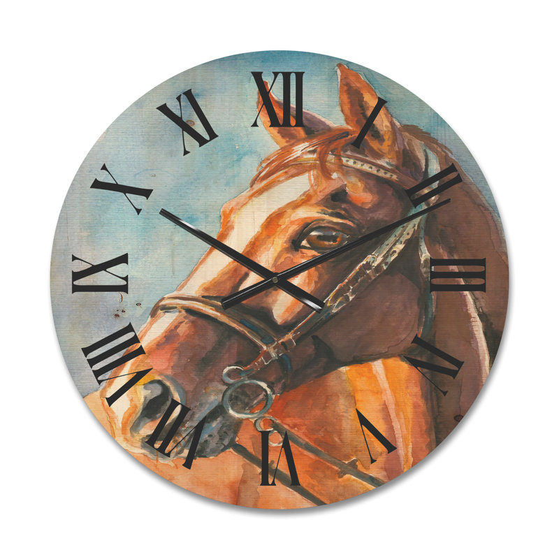 Portrait d'un cheval horloge murale en bois, Moyen