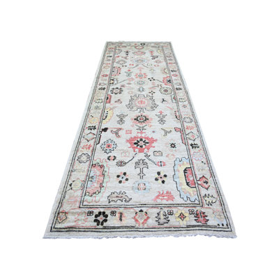 4'2"x11'8" Gray Wool Hand Knotted Afghan Angora Oushak Runner Rug C12AC2E5D95E4F90B4421852347508A8