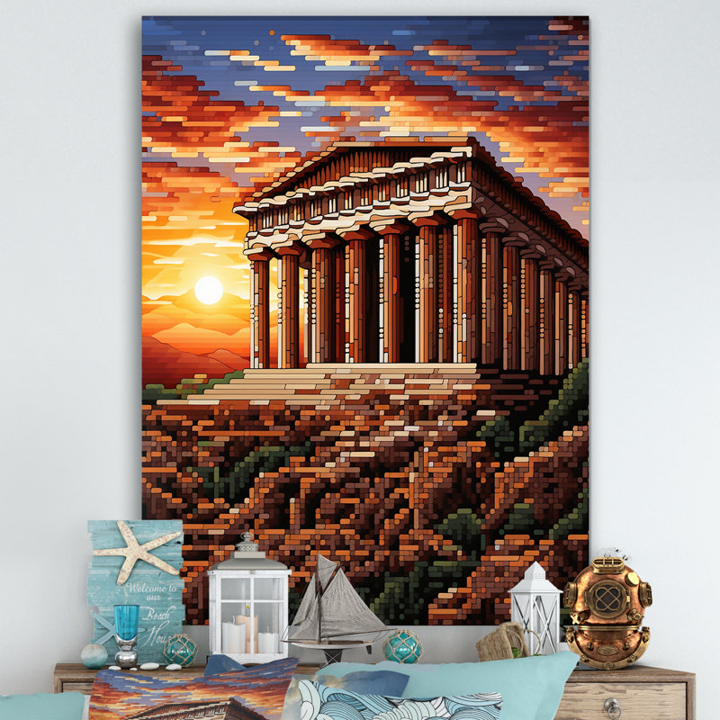 Parthénon antique de la Grèce impressionniste - Grèce, art mural, Gold Picture Framed, 32" H x 24" W