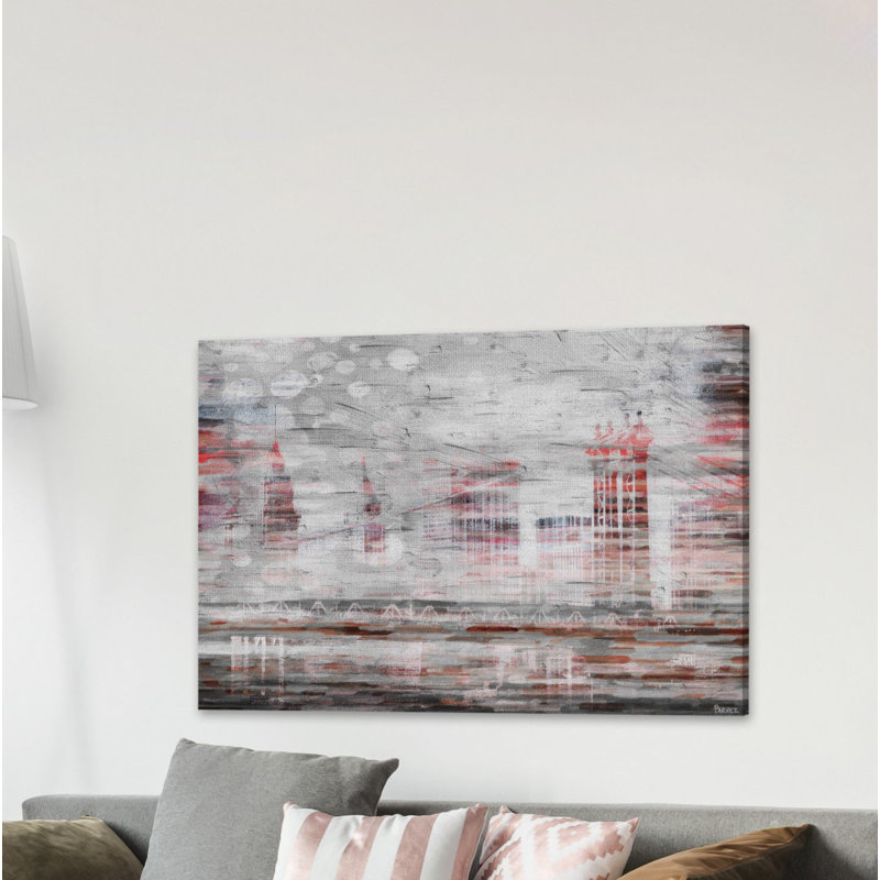 Abstract Red and Gray Cityscape Canvas Print, 18" x 12"