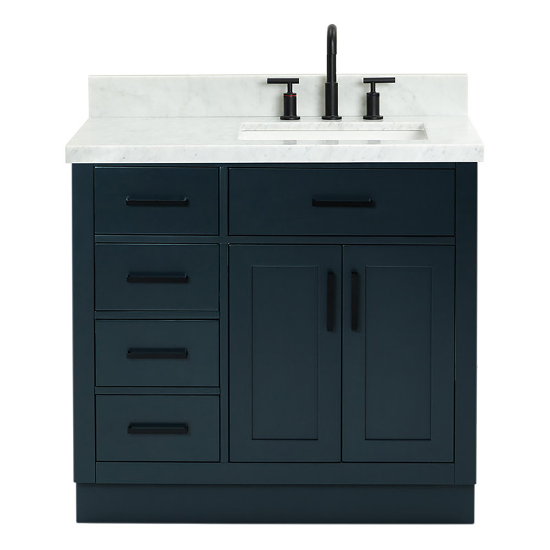 ARIEL HEPBURN 37 IN RIGHT OFFSET RECTANGULAR SINK VANITY 1,5 IN, Rectangular, Midnight Blue, Right