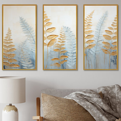 Blue and Golden Ferns Breeze Symphony - ensemble de décorations murales fougères