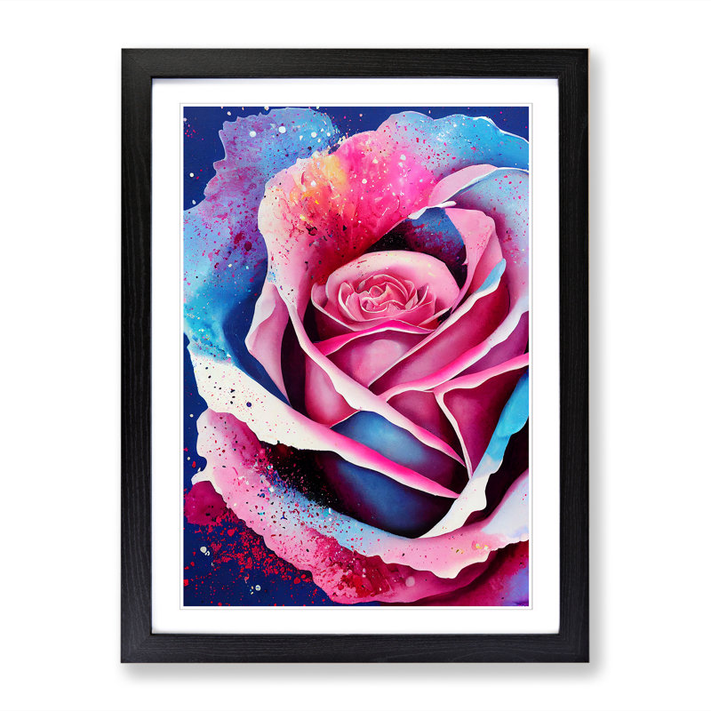 Rose Flower Splatter Vol.3 - Single Picture Frame Painting, Black, 46cm H x 34cm W x 2cm D