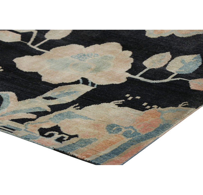 Art Deco Hand Knotted Floral Area Rug, Rectangle 10' x 14'