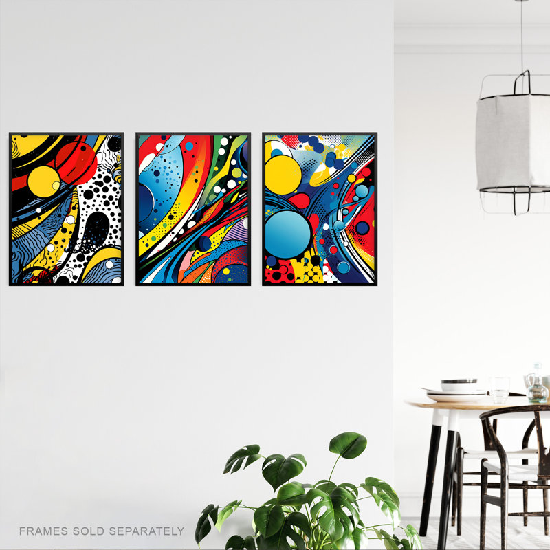 Galactic Soup Abstract Pop Art Planets Discs Space Cosmos - 3 Piece No Frame Print Set, 29.7cm H x 21cm W x 0.4cm D