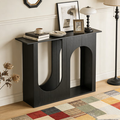 Narrow Sofa Table Behind Couch with Arched Design