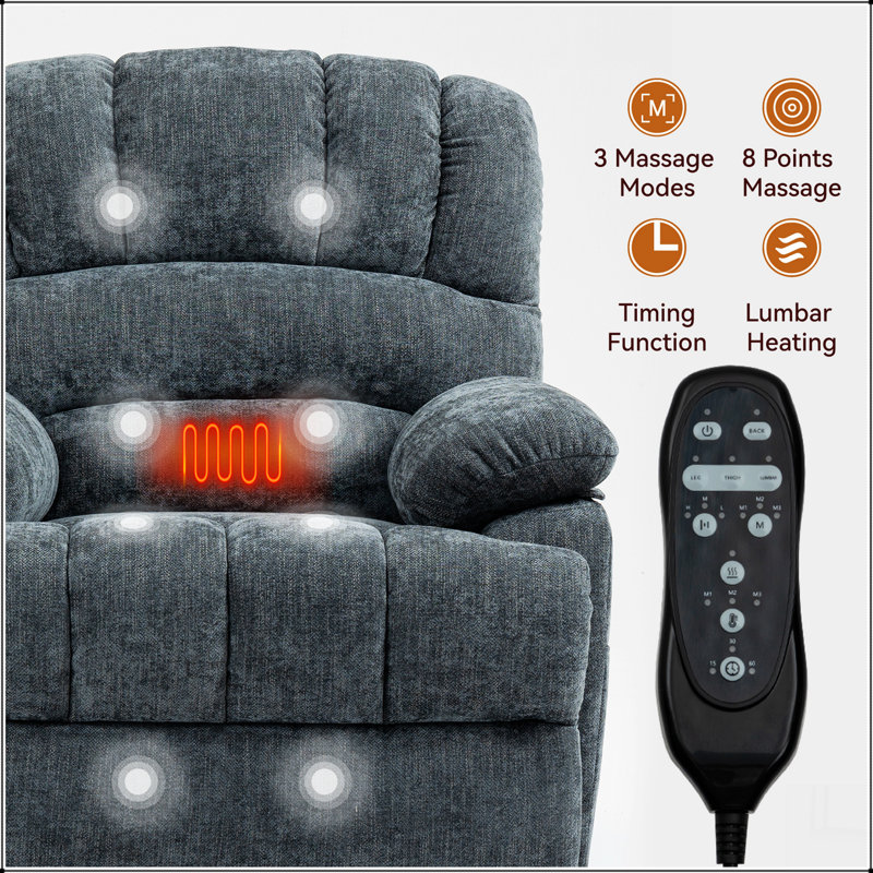23" Seat Width and High Back Large Size Beige Chenille Power Lift Recliner Chair with 8-Point Vibration Massage and Lumbar Heating