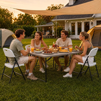 48 in Camping Folding Table, 400 LBS Fold‑in‑Half Adjustable Height Plastic Table with Built‑in Carry Handle for Outdoor Camping Picnic Party Indoor Use