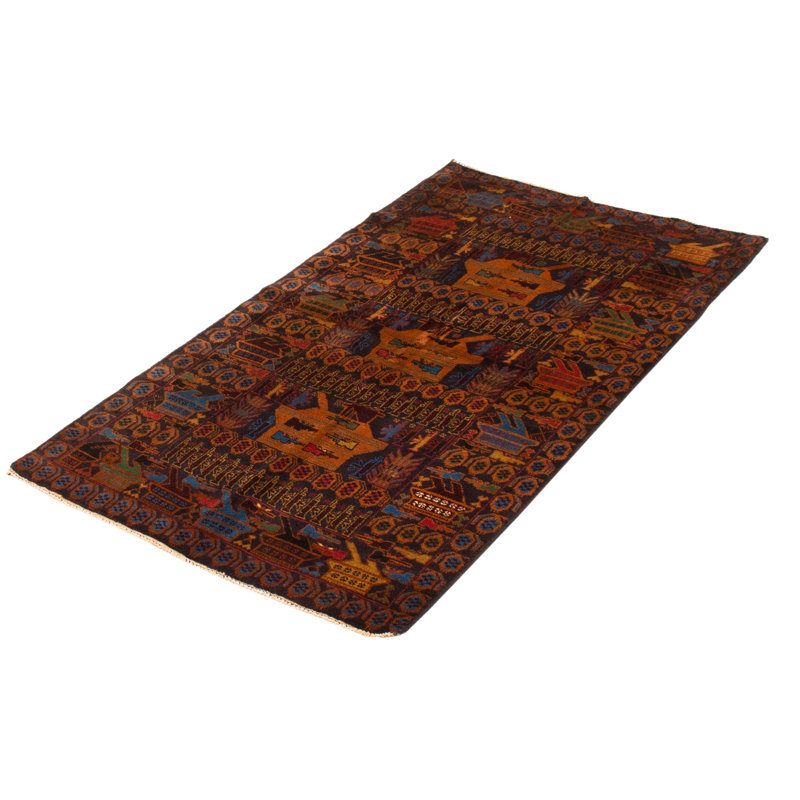 Tapis bleu marine en laine noué à la main de conception unique 3 pi 9 po x 6 pi 7 po Pembrook New Age