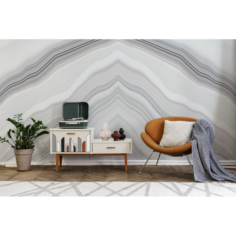 Gray White Marble Wave Striped Wallpaper, 37"L x 56"W
