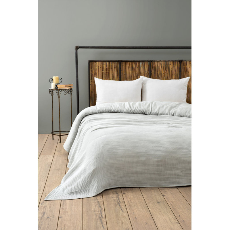Couvre-lit double luxueux 100% coton, gris, 86,6 x 98,4 pouces | Tissu doux à 4 épaisseurs, lavable en machine à 30-40 ° C | Parfait pour les chambres confortables, design élégant pour le confort et le style