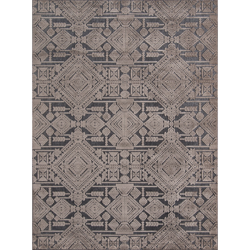 Tapis taupe et gris anthracite tissé au métier mécanique Adhitya, Rectangle 2 pi x 3 pi