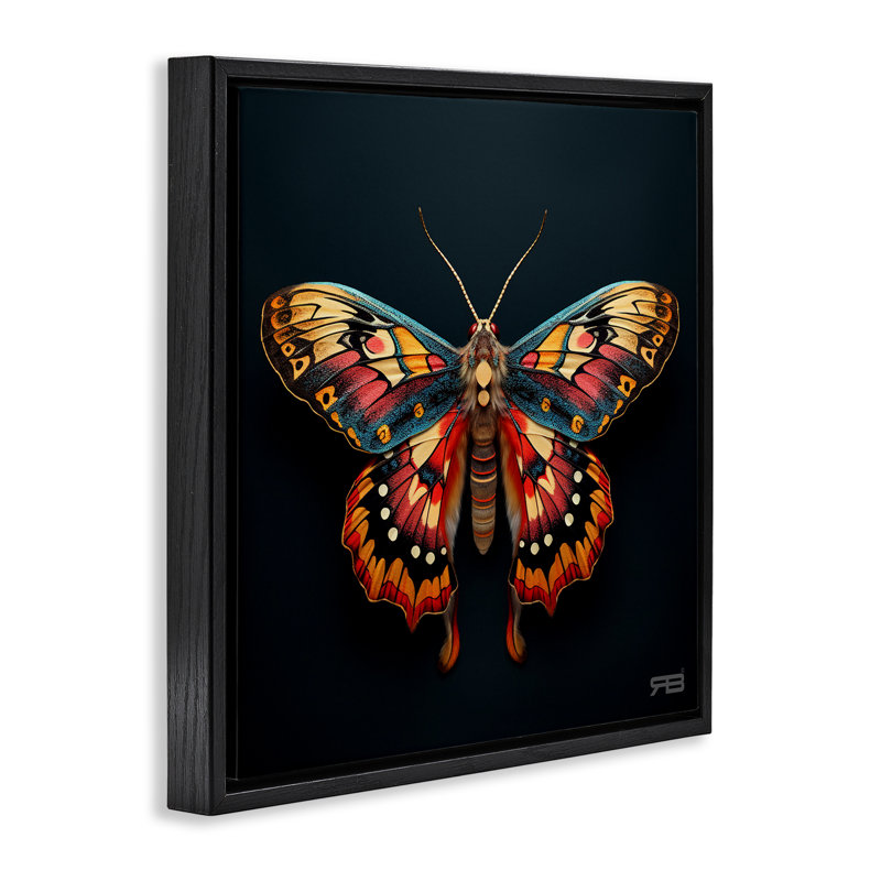 Art mural sur toile à motif de papillon de nuit Vivid par Roozbeh Bahramali, Cadre flottant noir de jais, H 18 po x l 18 po